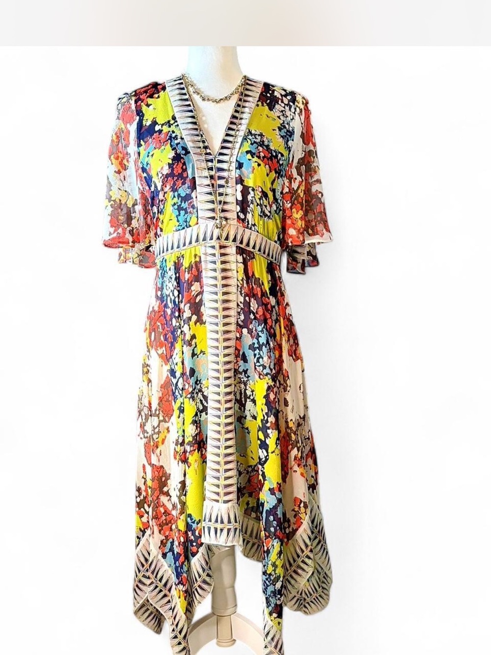 BCBGMaxAzria NWT Roselle 100% Silk Handkerchief Dress M $398